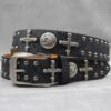 Y2K Gothic Punk Skull Studded Belt – Vintage Western Rhinestone Buckle Leather Belt with Cross & Fleur-de-Lis Metal Accents