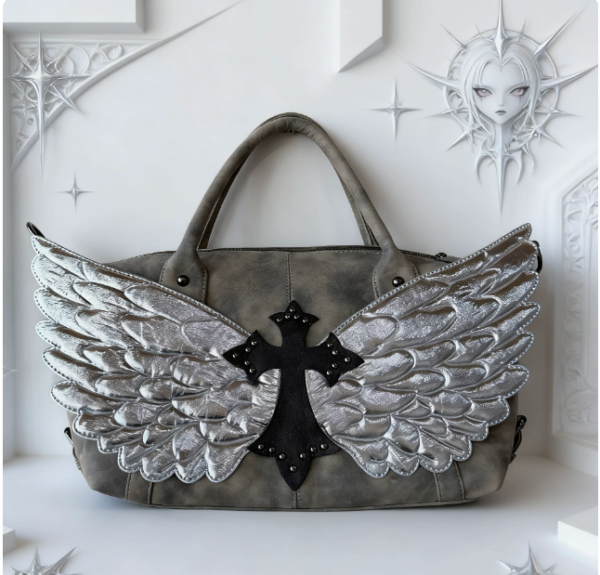 9c4b4473-fff4-4903-ac6f-4b09250a1090 Y2K Gothic Angel Wings Cross Shoulder Bag – Vintage Subculture Metallic Patchwork Handbag & Crossbody Bag for Women