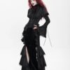 Gothic Victorian Renaissance Flare Bell Sleeve Blouse SHT142 - Dark Aristocrat Lace Ruffled Collar Button Down Shirt with Corset Lacing