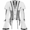 Gothic Victorian Renaissance Flare Bell Sleeve Blouse SHT142 - Dark Aristocrat Lace Ruffled Collar Button Down Shirt with Corset Lacing