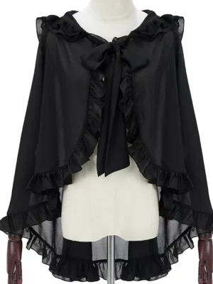 japanese gothic lolita ruffled chiffon shrug harajuku anime sun protection cardigan cape summer versatile flowing lightweight shawl jacket