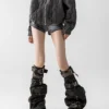 Solost Camouflage Denim Leg Warmers – Vintage Washed Punk Buckle Strap Wasteland Style Knee-High Calf Covers