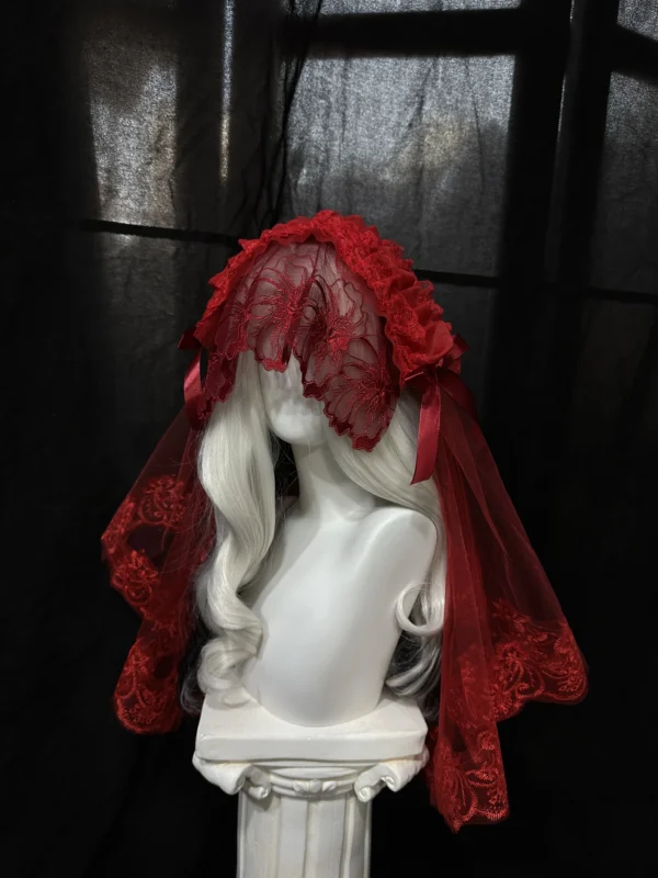 gothic lolita cross embroidered headband with veil dark aesthetic halloween headwear vampire bride lace hair accessories with secure inner clips