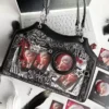 customizable ita bag clear window tote shoulder bag, gothic aesthetic handbag with snake skin texture