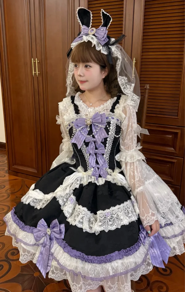 ribbon overture rococo sweet lolita jsk dress set – lace ribbon cake layered marshmallow tea party dress