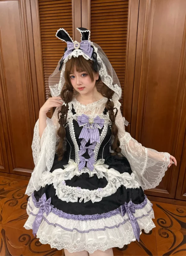 ribbon overture rococo sweet lolita jsk dress set – lace ribbon cake layered marshmallow tea party dress