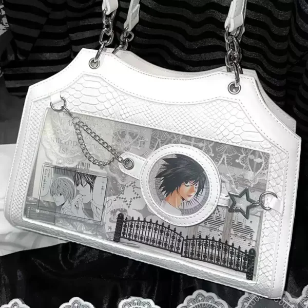 customizable ita bag clear window tote shoulder bag, gothic aesthetic handbag with snake skin texture