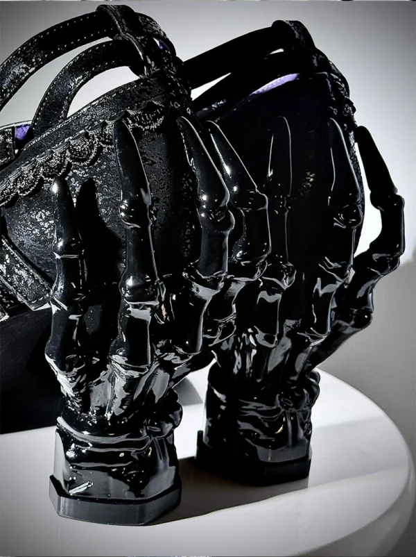 sacred remains letters original skeletal hand high heels gothic lolita cross strap pump shoes alternative subculture egl sculpted chunky heels (size 34 41)