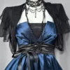 Gothic Dark Academic Satin Cami Mini Dress with Black Sheer Chiffon Shawl Cardigan – Vintage Elegant 2-Piece Summer Outfit Set