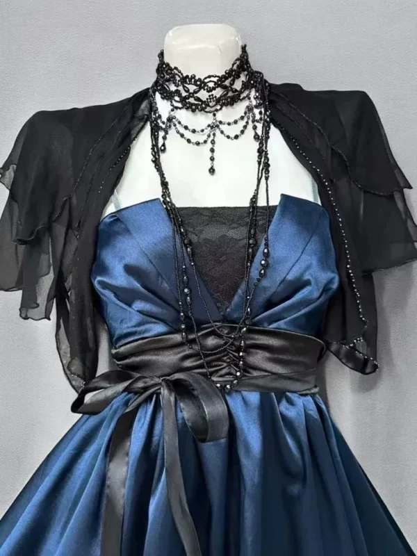 Gothic Dark Academic Satin Cami Mini Dress with Black Sheer Chiffon Shawl Cardigan – Vintage Elegant 2-Piece Summer Outfit Set