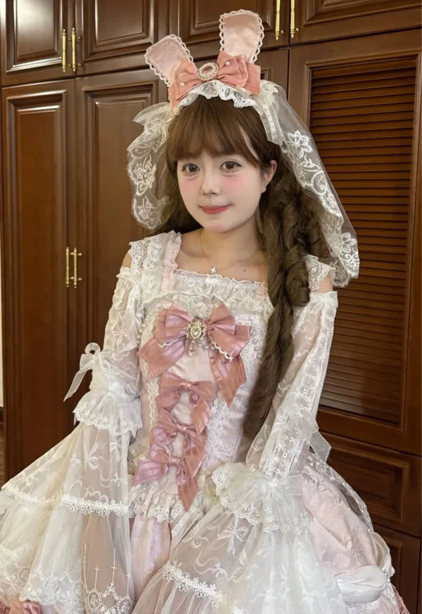 ribbon overture rococo sweet lolita jsk dress set – lace ribbon cake layered marshmallow tea party dress