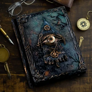 gothic cthulhu eye vintage loose leaf journal notebook – refillable a5/a6 dark aesthetic grimoire & gift set