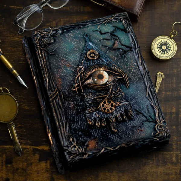 gothic cthulhu eye vintage loose leaf journal notebook – refillable a5/a6 dark aesthetic grimoire & gift set