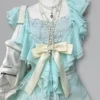 Vintage Mint Green Ruffle Cardigan, Lace Camisole & Pleated Mini Skirt – Coquette Aesthetic 3-Piece Summer Outfit Set