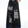 Crazygirl Punk Distressed Ripped Wide-Leg Jeans – Vintage Washed Gothic Graphic Denim Pants with Buckle Straps