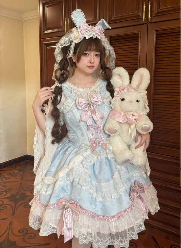 ribbon overture rococo sweet lolita jsk dress set – lace ribbon cake layered marshmallow tea party dress