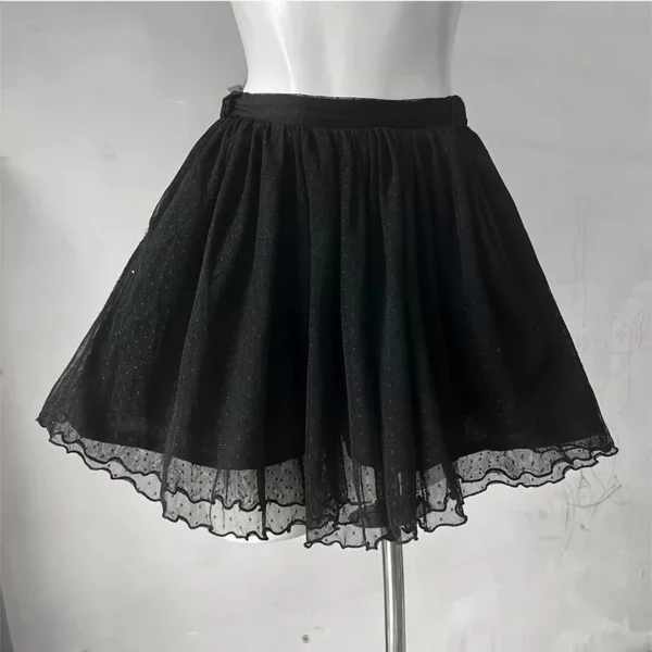 vintage gothic vintage inspired layered 3 piece outfit set black knit tie vest, beige floral lace puff sleeve cami top & tiered skirt