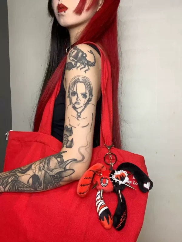O1CN01UROEBg2IWFn12NPSx_!!2206459819293.jpg_q50.jpg_ Antiphase x Yazawa Chiya Original Punk Gothic Four-Eared Bunny Plush Keychain Set – Red & Black Rivet Spiked Mascot Doll Bag Charm