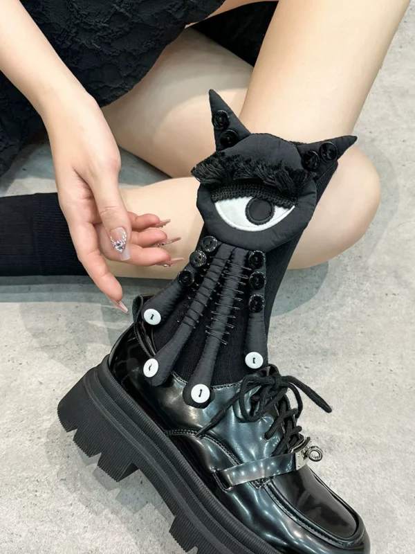 3d quirky big eye monster calf socks – gothic harajuku y2k cute plush crew socks for women & girls