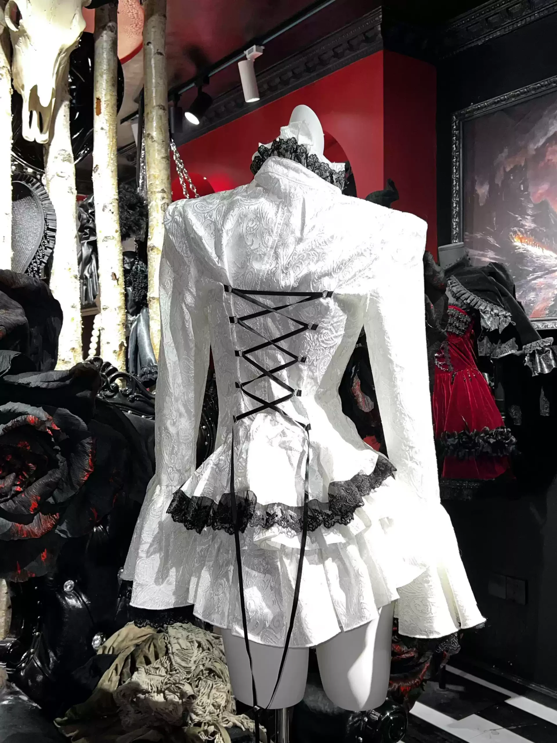 devilfashion women's gothic victorian white blouse – vintage ruffle lace bell sleeve jacquard shirt (sht01702)
