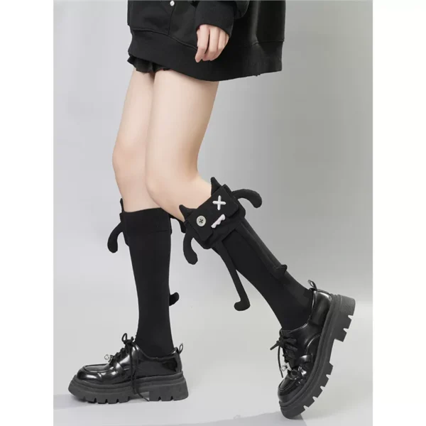 3d quirky plush monster calf socks – gothic harajuku y2k cotton mid calf knee high socks for women & jk style