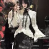 devilfashion women's gothic victorian white blouse – vintage ruffle lace bell sleeve jacquard shirt (sht01702)