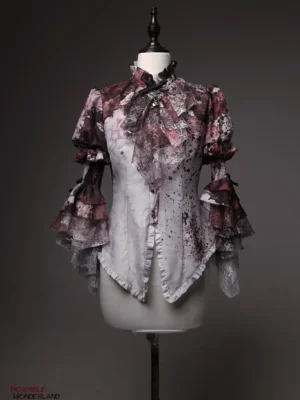 gothic horror amusement park blood stain princess sleeve blouse – detachable collar & sleeves dark lolita shirt