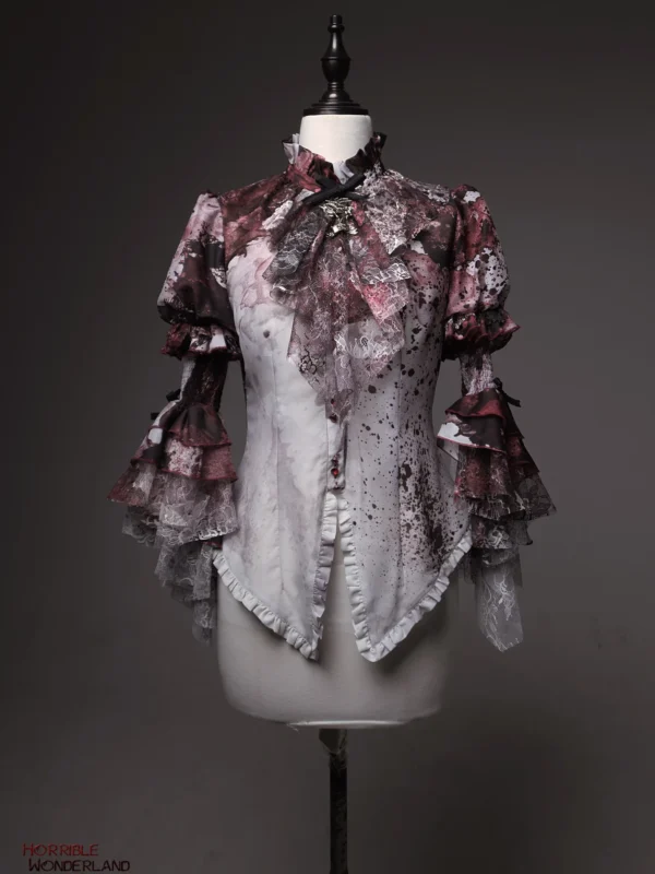 gothic horror amusement park blood stain princess sleeve blouse – detachable collar & sleeves dark lolita shirt