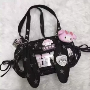 bunny ears star pattern ita bag – japanese subculture clear window shoulder bag & tote purse