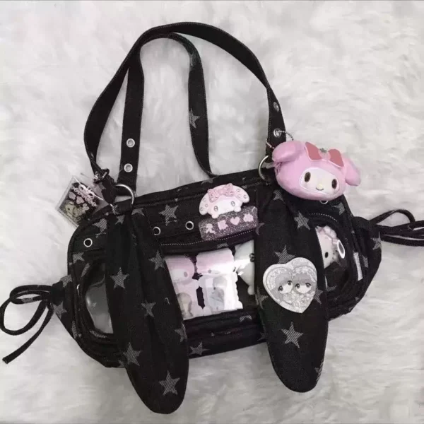 bunny ears star pattern ita bag – japanese subculture clear window shoulder bag & tote purse