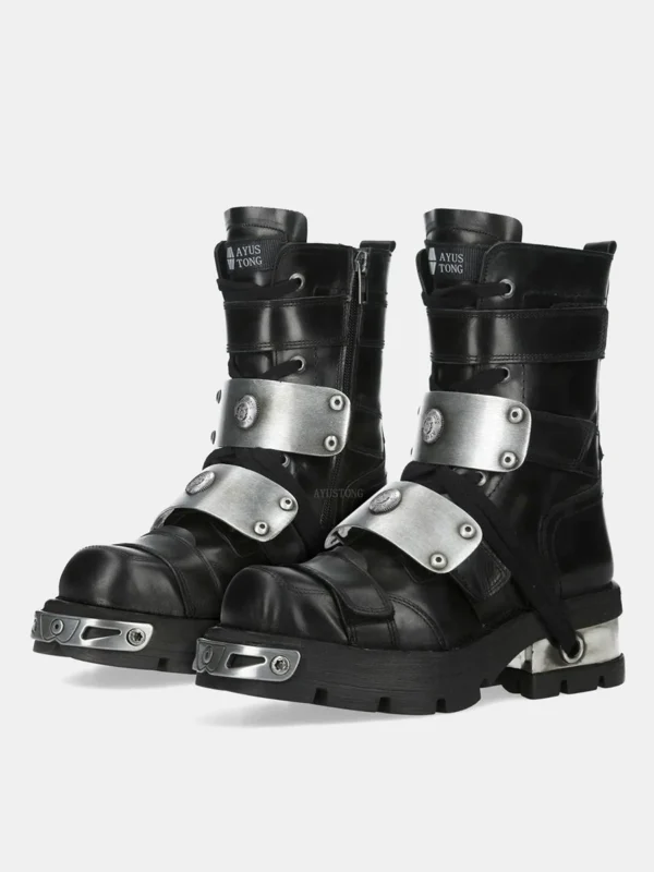 cyberpunk avant garde metal buckle platform motorcycle boots – gothic dark subculture mid calf chunky combat boots for women