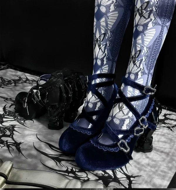 sacred remains letters original skeletal hand high heels gothic lolita cross strap pump shoes alternative subculture egl sculpted chunky heels (size 34 41)