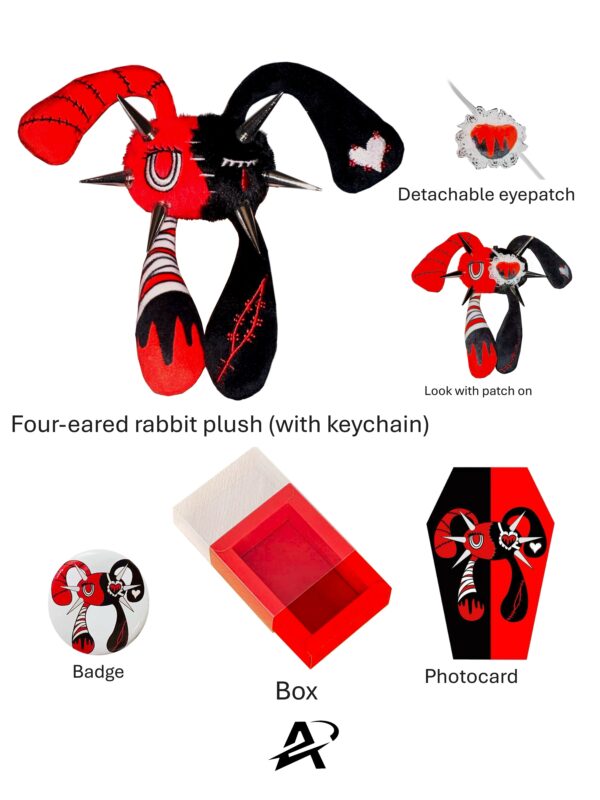 O1CN01hc3WkD2IWFmJyU8LK_!!2206459819293 Antiphase x Yazawa Chiya Original Punk Gothic Four-Eared Bunny Plush Keychain Set – Red & Black Rivet Spiked Mascot Doll Bag Charm