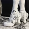 sacred remains letters original skeletal hand high heels gothic lolita cross strap pump shoes alternative subculture egl sculpted chunky heels (size 34 41)