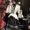 devilfashion women's gothic victorian white blouse – vintage ruffle lace bell sleeve jacquard shirt (sht01702)