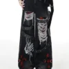 Crazygirl Punk Distressed Ripped Wide-Leg Jeans – Vintage Washed Gothic Graphic Denim Pants with Buckle Straps