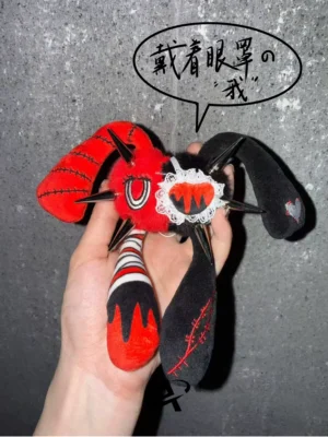 antiphase x yazawa chiya original punk gothic four eared bunny plush keychain set – red & black rivet spiked mascot doll bag charm