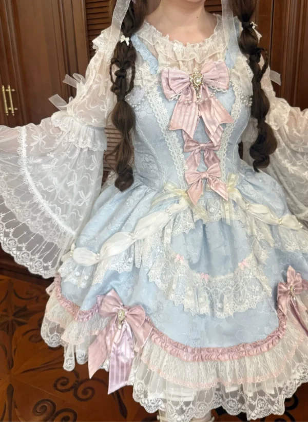 ribbon overture rococo sweet lolita jsk dress set – lace ribbon cake layered marshmallow tea party dress