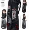 crazygirl punk distressed ripped wide leg jeans – vintage washed gothic graphic denim pants with buckle straps