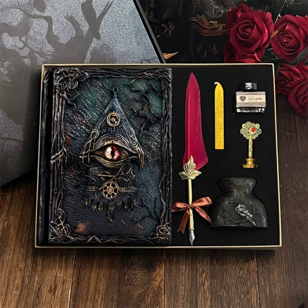 Gothic Cthulhu Eye Vintage Loose-Leaf Journal Notebook – Refillable A5/A6 Dark Aesthetic Grimoire & Gift Set