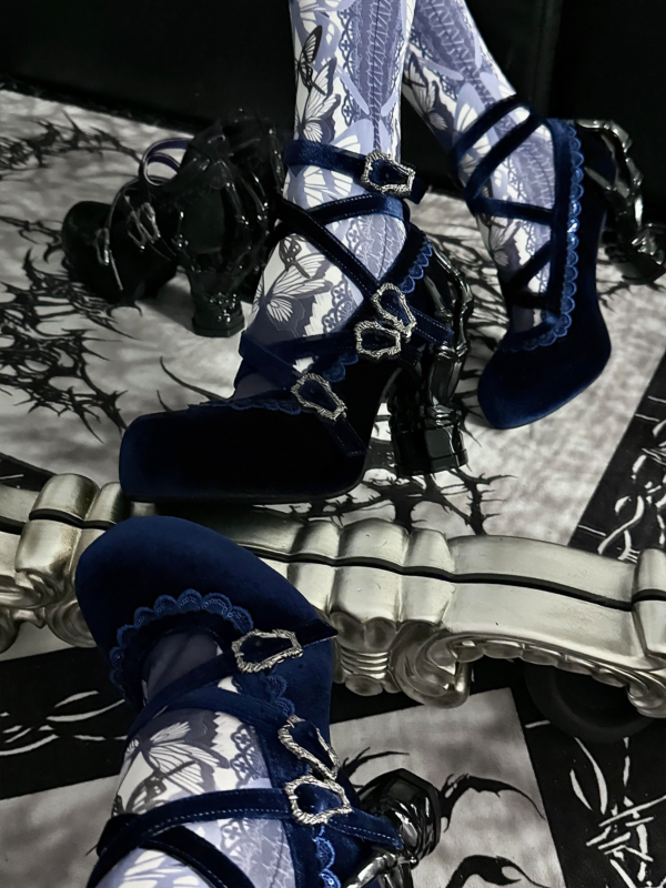 sacred remains letters original skeletal hand high heels gothic lolita cross strap pump shoes alternative subculture egl sculpted chunky heels (size 34 41)