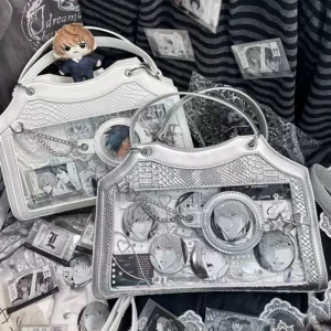 customizable ita bag clear window tote shoulder bag, gothic aesthetic handbag with snake skin texture