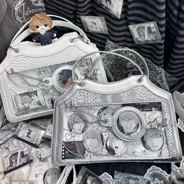 customizable ita bag clear window tote shoulder bag, gothic aesthetic handbag with snake skin texture