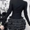 Wannathis Gothic Dark Aesthetic 2-Piece Set - Elegant Double-Breasted Long Sleeve Top & Tiered Ruffle Bloomer Shorts with Hanging Cross Garter Straps