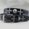 Y2K Gothic Punk Skull Studded Belt – Vintage Western Rhinestone Buckle Leather Belt with Cross & Fleur-de-Lis Metal Accents