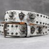Y2K Gothic Punk Skull Studded Belt – Vintage Western Rhinestone Buckle Leather Belt with Cross & Fleur-de-Lis Metal Accents