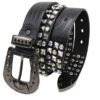 Y2K Gothic Punk Skull Studded Belt – Vintage Western Rhinestone Buckle Leather Belt with Cross & Fleur-de-Lis Metal Accents