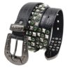 Y2K Gothic Punk Skull Studded Belt – Vintage Western Rhinestone Buckle Leather Belt with Cross & Fleur-de-Lis Metal Accents