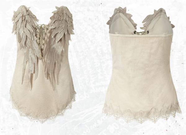 NO ROMANCE Vintage Court Knight Angel Wings Faux Suede Corset Top – Gothic Lace-Up Strapless Bustier Camisole for Women