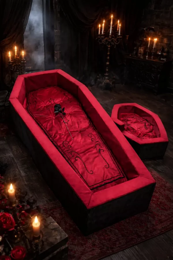 Kellycolin Gothic Coffin Bed – Dracula Vampire Velvet Coffin Daybed Lounger